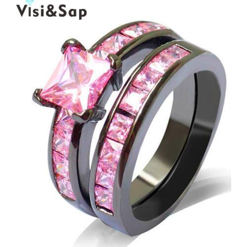 Eleple Black Gold color ring Pink Stone Rings For Women Bijoux AAA cubic zirconia Fashion jewelry bague Dropshipping VSR130