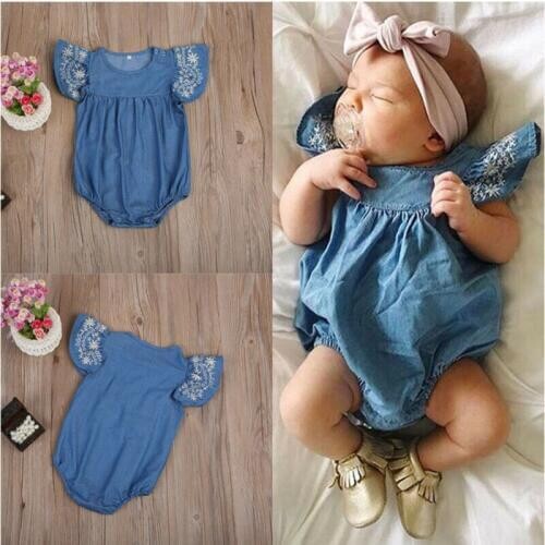 Pudcoco New Hot 2020 Fashion Newborn Baby Girl Denim Romper Jumpsuit Solid Short Sleeve Outfit