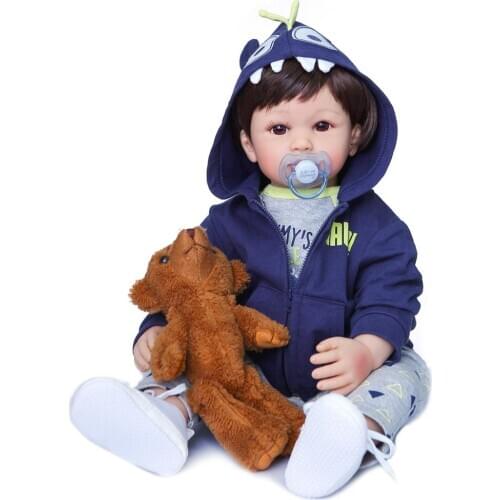 NPK DOLL 60CM high quality reborn toddler boy doll in hoodie jacket bebe reborn doll like 6-9Month real baby size