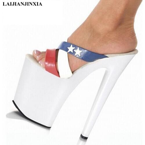LAIJIANJINXIA New Professional Customize 23CM Ultra High Heels Slippers Sexy Fashion Five-Pointed Star Womens Shoes