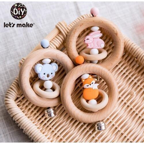 LetS Make 5pc Miniature Animal Wood Rings Infant Baby Play Baby Rattle Baby Mobile Wood Baby Mobile Music New Born Baby Toys