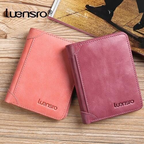 LUENSRO 2019 New Small Women Wallets Short Female Genuine Leather Women Wallet Card Holder Coin Purse Pockets Mini Wallet Ladies