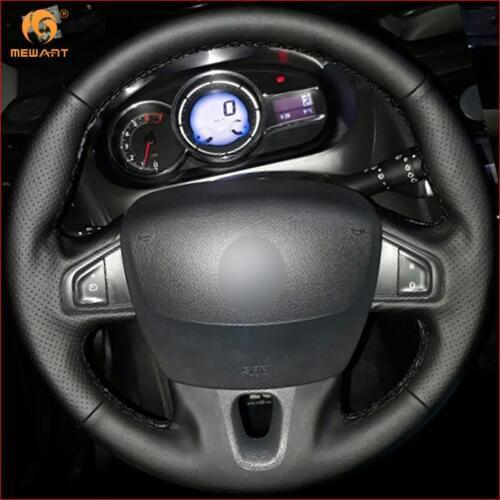 MEWANT Black Genuine Leather Car Steering Wheel Cover for Renault Fluence Fluence ZE 2009-2016 Megane 2009-2014 Scenic 2010-2015