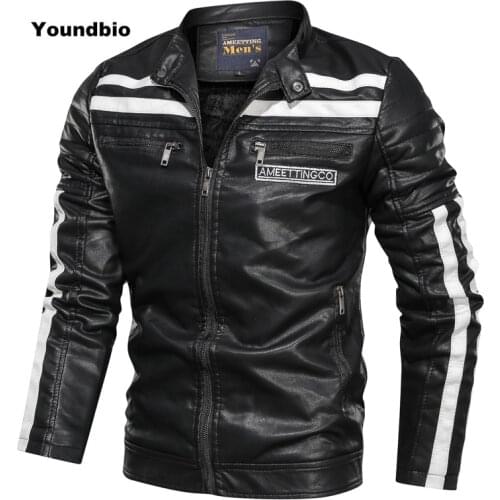 Mens Vintage Motorcycle Jacket 2021 Men Fashion New Biker Leather Jacket Male Stripe Bomber Coat Winter Pu Zipper Overcoat L-6XL