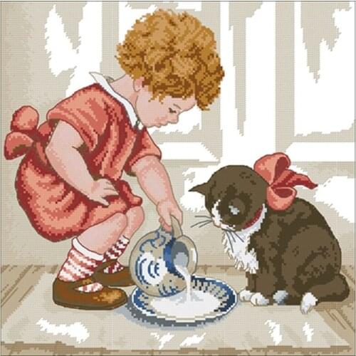 Cream and cat patterns counted 11CT 14CT 18CT Cross Stitch Set DIY Chinese Cross-stitch Kits Embroidery Needlework Home Decor