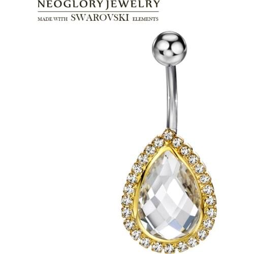 Neoglory Austria Rhinestone & Crystal Body Jewelry Water Drop Style Navel & Bell Button Ring For Girl Elegant Party Gift