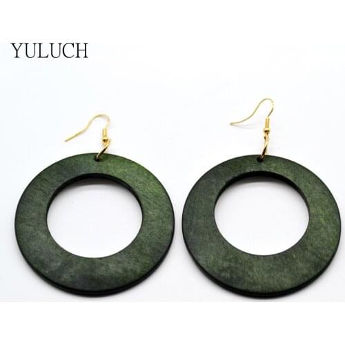 Green color hoop wood earring hollow 2016 personality New design Big handmade