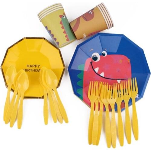 Disposable Paper Towels Plates Balloons Birthday Party Decorations Kids Supplies Dinosaurs Party Decorations Decagon Paper Trays