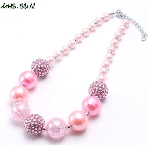 MHS.SUN Girls Chunky Beads Necklace Fashion Pink Style Baby Child Beads Necklace Charm Trendy Chunky Bubblegum Jewelry Newest