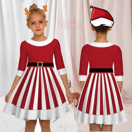 Girls Dress Half Sleeve Santa Claus Cosplay Party Dress For Kids Girl Costume Christmas Red Plaid Princess Dresses party dress