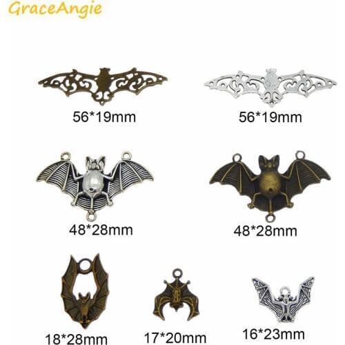 GraceAngie 7pcs Flying Bat Pendant Charm Two Color Mixed for DIY Special Punk Necklace Jewelry Hanging Accessory