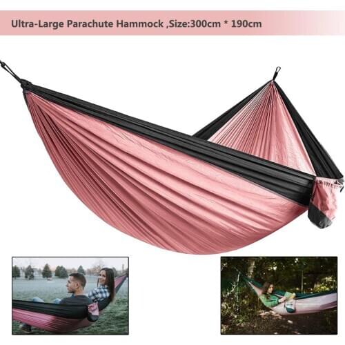 Portable Lightweight Nylon Parachute Double Hammock Multi-functional Hammock Camping Backpacking Travel Beach Yard Garden