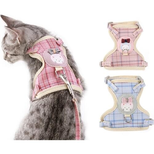 Cat Harness Adjustable Breathable Kitten Harness Premium Polyester Cotton Dog Vest Harness Cat Leash Blue/ Pink Pet Supplies