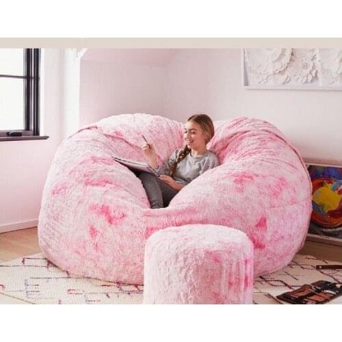 Dropshipping 7ft Giant Fur Bean Bag Cover Living Room Furniture Big Round Soft Fluffy Faux Fur BeanBag Lazy Sofa Bed Cover