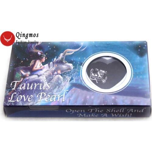 Qingmos Constellation Wish Pearl One Box Oyster Taurus Pendant Necklace with Love Pearl Chokers Women Necklace for Women-wh3633