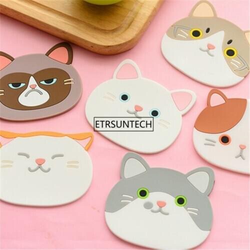 100psc Silicone Cup Pad Slip Insulation Cup Cartoon Cat Mat Pad Coaster Pad Hot Drink Home Decoration YQ01967
