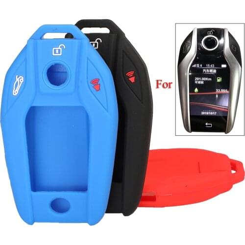 Kutery Silicone Rubber Car Key Cover Case For BMW 7 Series I12 G12 G11 2016-2018 Keyless LCD Remote Key Protecor 3Buttons