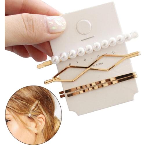 3Pcs/Set Girls Womens Pearl Barrettes Gold Color Hair Clips Bobby Pin Slide Grips Hairband Barrette Hairgrips Hairpins Set