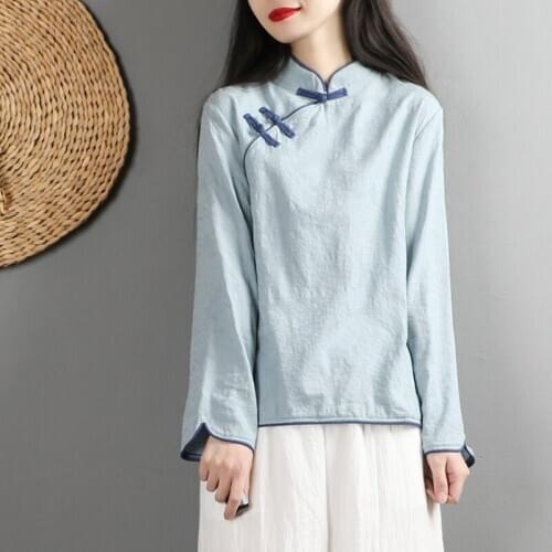 Traditional Chinese Style Clothing Women Blouse Shirt Tops For Women Mandarin Collar Oriental Linen Female Cheongsam Top FF2945
