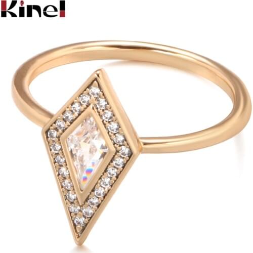 Kinel Fashion Natural Zircon Bride Wedding Ring 585 Rose Gold Rhombus Crystal Rings for Women Fine Jewelry 2010 New