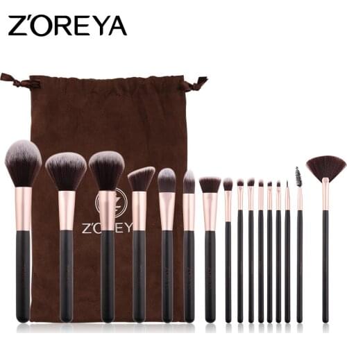 ZOREYA 16 Pcs Makeup brushes set Professional Natural goat hair brushes Foundation Powder Contour Eyeshadow make up brushes set