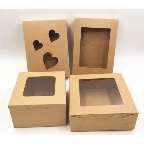 10PCS Kraft Cardboard Gift Packaging Paper Boxes Craft Transparent PVC Jewelry display Box Wedding Candy Favor