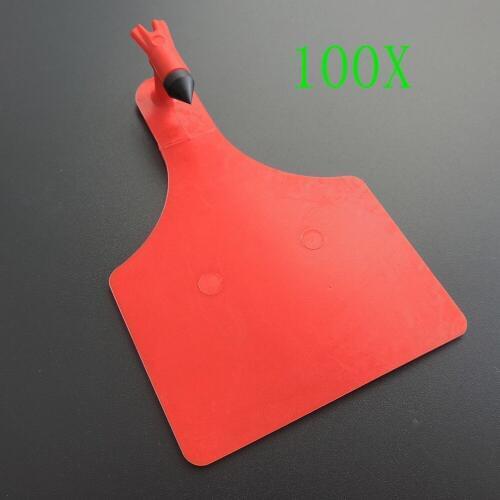100 PCS RED Plastic One-Piece Ear Tag For Cattle Cow Horse Sheep Livestock