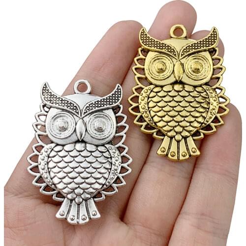 3 x Tibetan Silver/Gold Color Large Bird Owl Charms Pendants for DIY Jewellery Necklace Making Accessories Findings 46x33mm