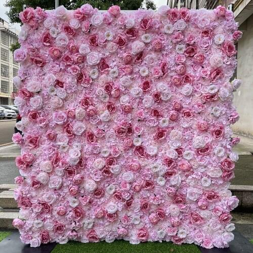 3D Artificial Wedding Flowers Wall Panel And Fake Pink Rose For Wedding Background Decoration GY864