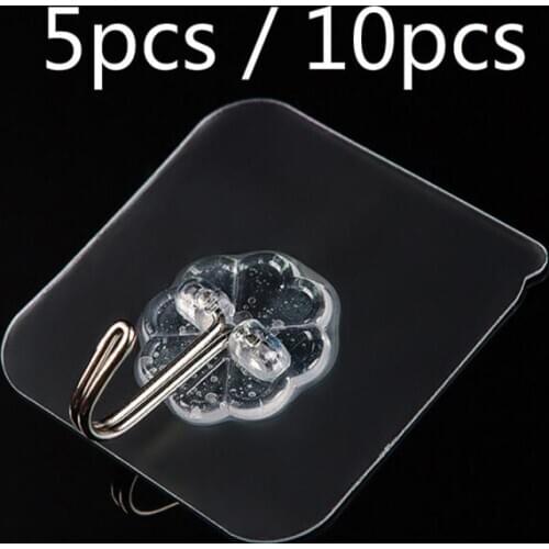 Waterproof Adhesive Heavy Load Rack Hook 5/10PCS Hook Strong Transparent Suction Wall Sucker Hanger Bathroom Kitchen Crochet