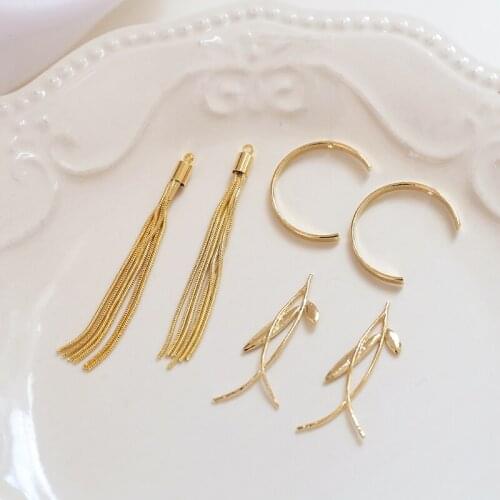 6pcs Copper tassel c-shaped semicircle leaf Earrings Ladies simple pendant diy handmade jewelry earrings accessories material