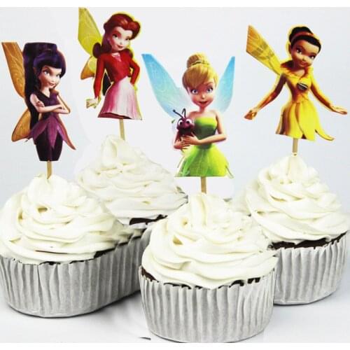 720pcs 4 Designs April Tinker Bell Faires Cupcake Topper Picks Cartoon Theme Birthday Party Decorations Kids Evnent Party Favors
