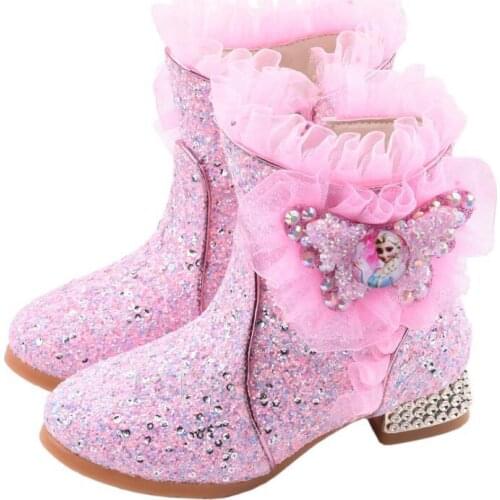 Disney Frozen Kids Cartoon Boots Autumn Winter New Girls Princess High Heel Boots Girls Fashion Elsa Children Shoes