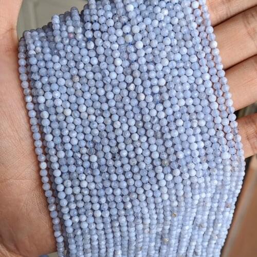 Blue Lace Agate Natural Stone Beads 3mm Faceted Cutting Loose Blue Chalcedony Beads for Jewelry Making