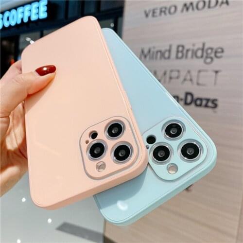 Liquid Silicone Phone Case For iPhone 12 11 Pro X XR XS Max 12 Mini 7 8 Plus SE2 Candy Color Soft Bumper Glass Shockproof Cover