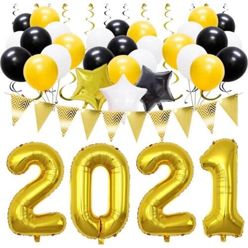 Figure 2021 Foil Happy New Year letter Balloons Banners 2021 Number Air Balloon New Year 2021 Decoration Merry Christmas Decor