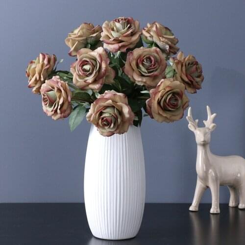 2pcs Artificial Flowers Long Stem Wedding Decoration Single Real Touch Rose Fake Flowers Plastic Branches with Leaves Home