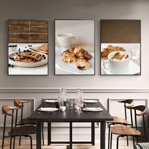 Nordic Coffee Wall Art Bread Wheat Breakfast Food Painting Kitchen Decoration Home Dining Room Decor Hamburger Poster Prints