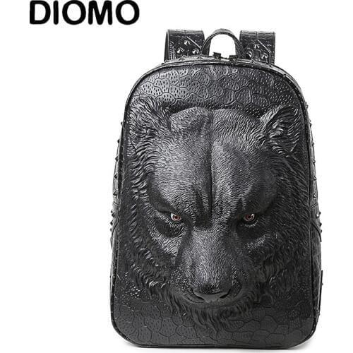 DIOMO cool women backpack shoulder bags 3D tiger backpack for teenage girls high quality pu leather backpack laptop school bags