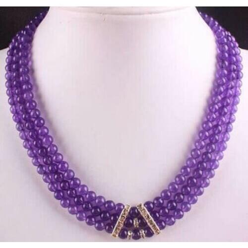 Pretty 3Rows 6mm Russican Round beads Necklace 17-19'' Free shipping