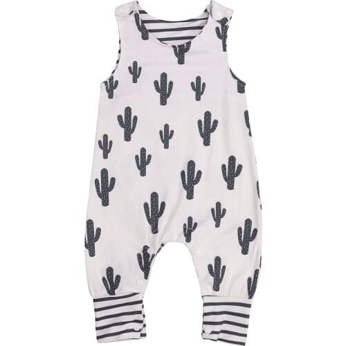 Newborn Summer Romper, Baby Sleeveless Cactus Print U-shaped Neck Playsuit (White)