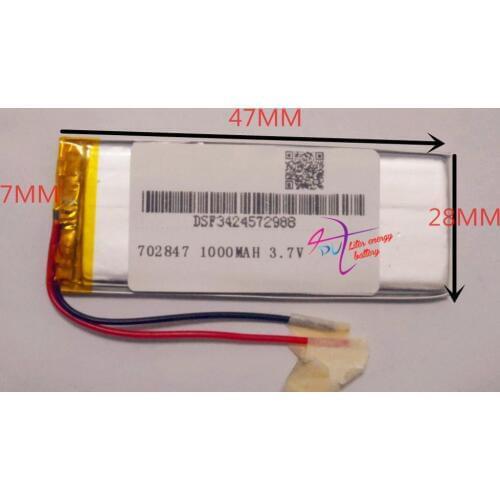Size 702847 3.7V 1000mah Lithium polymer Battery with Protection Board For Bluetooth GSP Digital Products Free Shipping