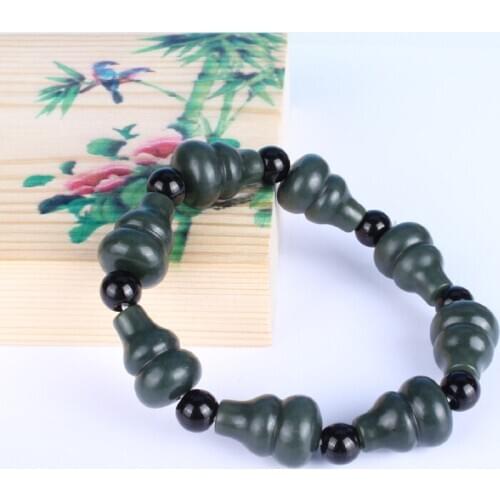 Natural Chinese Hetian Jade Gourd Bracelet Elastic Beads Bangle Fine Jewelry Fashion Charm Amulet Gifts for Women Men
