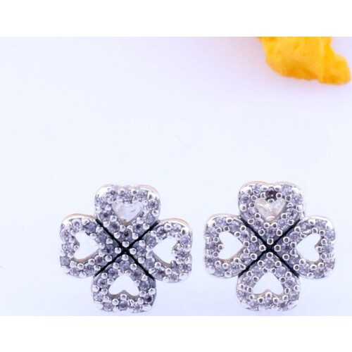 Original S925 Sterling Silver Pan Earring Four Leaf Flower New Lucky Clover Earrings For Women Wedding Gift Fashion Jewelry