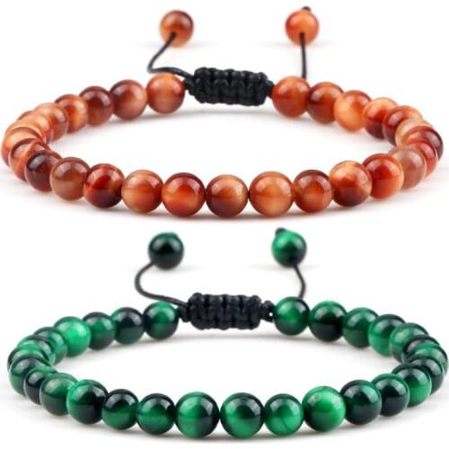 Vintage Color Tiger 6mm Beads Bracelets&Bangles Multi-colour Natural Stone Jewelry Braided String Adjustable Bracelet Woven Gift