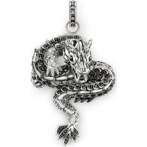 925 Sterling Silver Black Zirconia Mythical Dragon Pendants Fit Necklaces, European Most Fashion Pendant Jewelry for Women Men