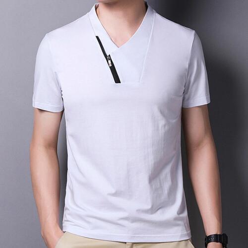 Casual Short Sleeve T Shirt Men 100% Cotton Zipper Tshirt Summer Mens Clothing Special Solid T-shirt Streetwear Shirts MTS575