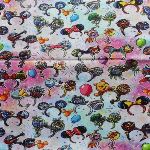 Disney Winnie the Pooh Hair Band Balloon Thin 100% Cotton Fabric for Girl Clothes Hometextile Cushion Cover Needlework DIY