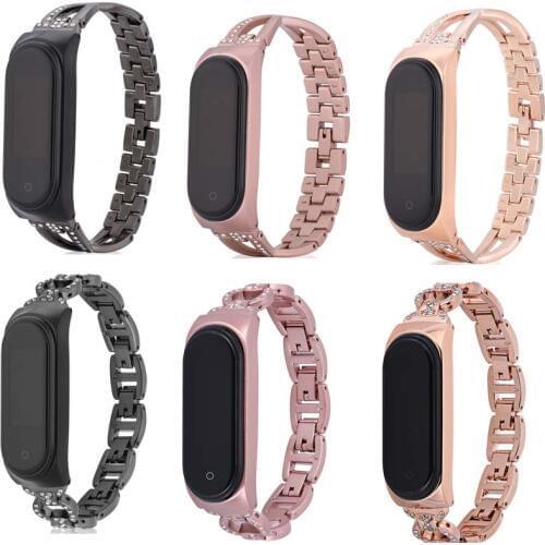 Hot sale For Xiaomi MiBand 4 Strap Stainless Steel For Miband3 Smart Mi Band 3 biling diamond Wristband