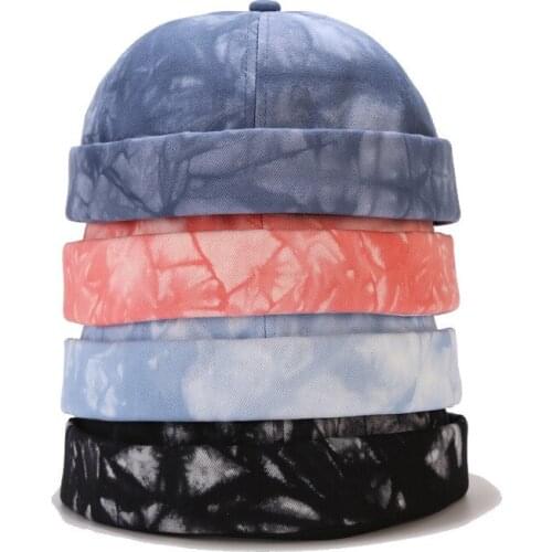 Tie-dye Landlord Hat Men and Women Dome Melon Seed Hat Fashion Mechanic Hat Summer Cotton Skull Hat Sun Hat